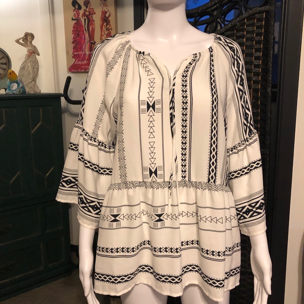 Bohemian Black and Cream Women's Blouse by Ichi